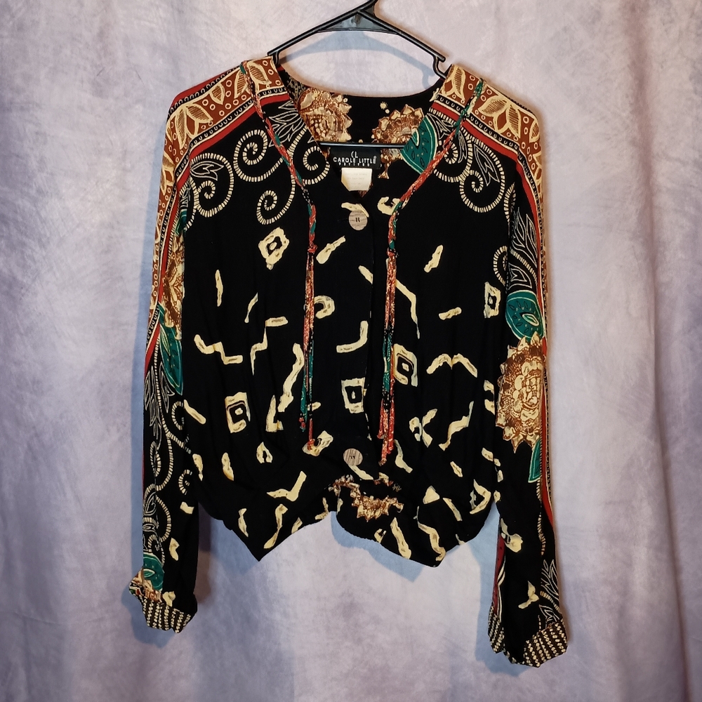 Vintage Carol Little Petites Dolman Sleeve Ethnic Button Blouse